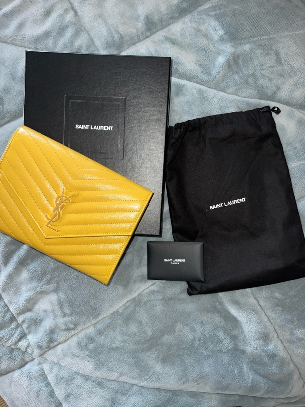 Saint Laurent Grain Wristlet Pouch/Envelope Clutch in Chartreuse.